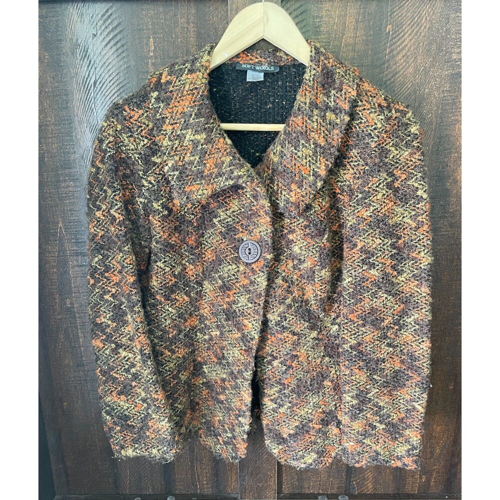 Soft Works Textured Bouclé Cardigan Jacket M Earth Tone Chic Sweater Coat